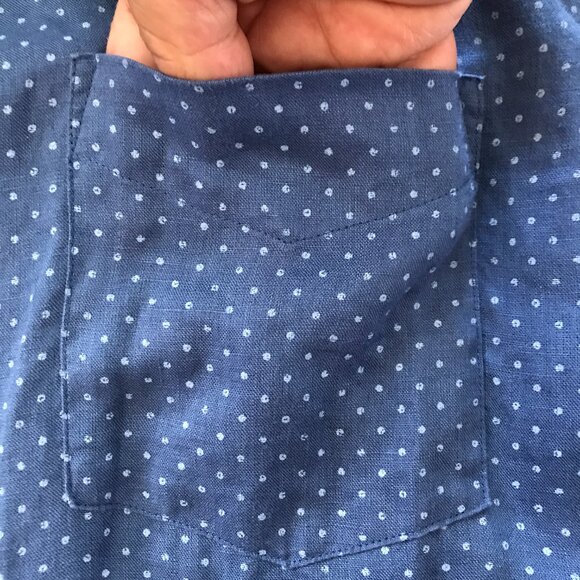 Tasso Elba 100% Linen Shirt Men XXL Blue Dots Button Up Pocket Long Sleeve 16742 - Picture 11 of 13